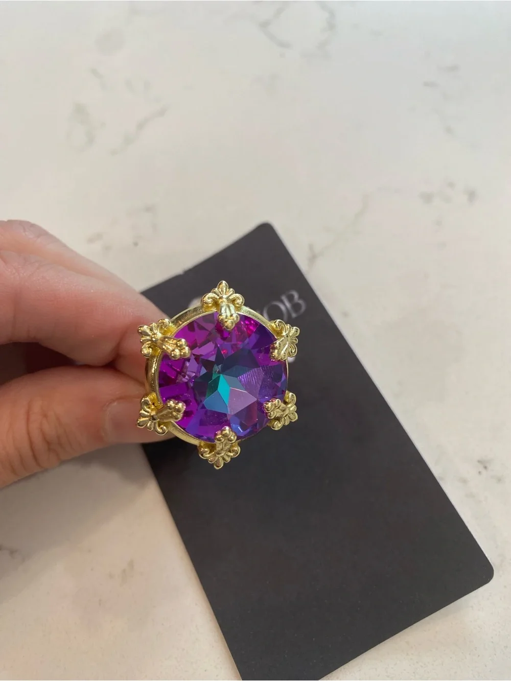 NEW Glitz Mob Stolen Midnight Crystal Locket Filigree Ring